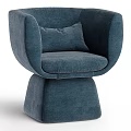 Modern Blue Fabric Leisure Chair with Curved Backrest Round Base and Comfortable Cushion
