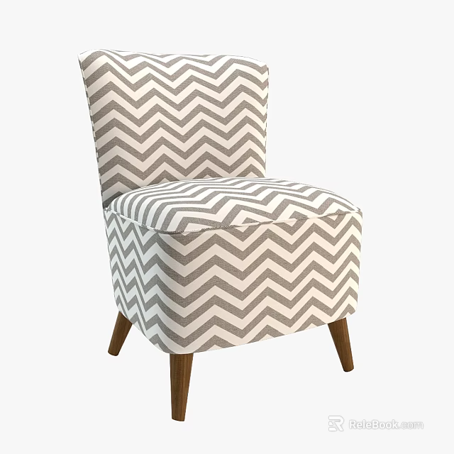 Stylish Accent Chair With Chevron Pattern Gray And White Fabric Wooden Legs 3d model 