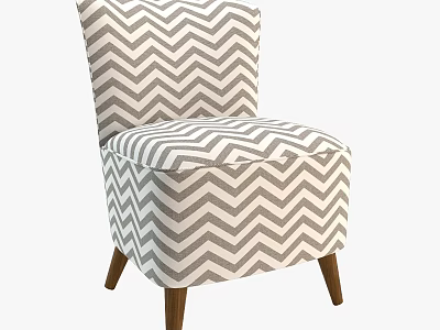 Stylish Accent Chair With Chevron Pattern Gray And White Fabric Wooden Legs 3d model