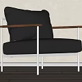 Modern Black Leather Leisure Chair With Wooden Armrests And Metal Frame Design