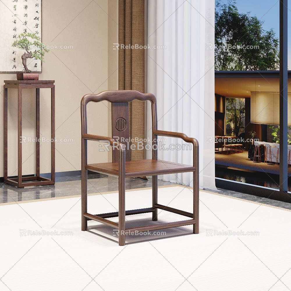 New Chinese Style Tea Room Tea Table and Chair Leisure Chair Professional Chair 3d model