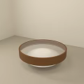 Modern Round Coffee Table With Brown Wooden Top And White Base 3d model