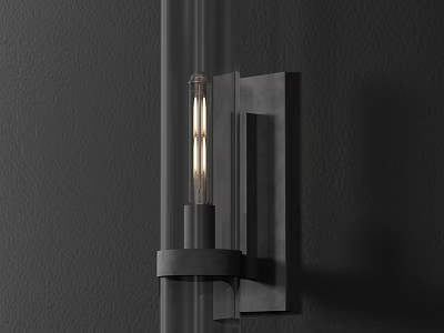 Modern Black Metal Wall Sconce With Transparent Glass Shade And Bulb On Dark Wall 3d model