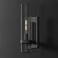 Modern Black Metal Wall Sconce With Transparent Glass Shade And Bulb On Dark Wall