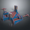 Vintage Rusty Blue Red Clamp Tool With Adjustable Screws And Metal Base For Workshop Use