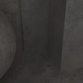 Concrete Sphere Component in Corner with Rough Textured Walls Under Soft Lighting 3d model