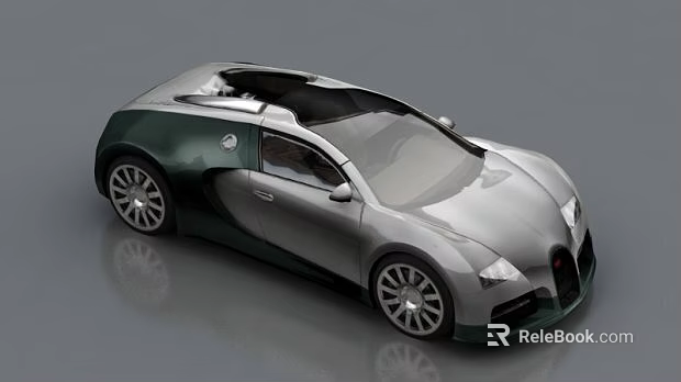 Luxury Sports Car With Silver And Green Body Black Roof Streamlined Design And Alloy Wheels 3d model 