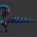 Fantasy Armored Creature With Blue Glowing Claws And Pink Exoskeleton In Mythical Monster Design