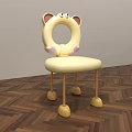 Cute Yellow Kids Chair With Cat Ear Design Circular Backrest Hole And Round Ball Feet