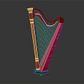 Elegant Red Harp Musical Instrument With Classic Design And Wooden Frame