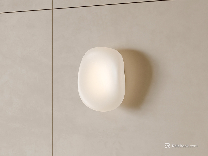 White Round Shaped Wall Lamp Illuminated On Light Colored Tiled Wall 3d model 