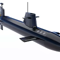 Military Submarine With Propeller And Antenna Navigating Underwater In Deep Blue Ocean