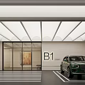 Modern Elevator Passage At B1 Parking With Glass Door And Car