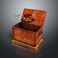 Vintage Wooden Storage Box With Gold Decorative Accents And Open Lid Design