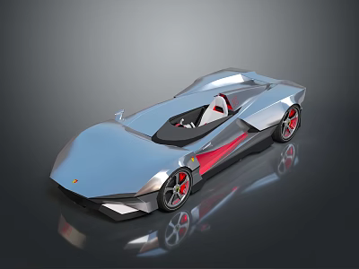 Silver Open Top Sports Car with Sleek Design Red Interior and Reflective Surface 3d model