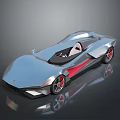 Silver Open Top Sports Car with Sleek Design Red Interior and Reflective Surface