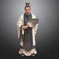Man Wearing Traditional Ancient Robe Holding Feather Fan And Historical Headpiece