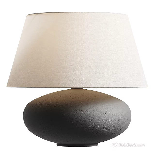 Modern Minimalist Table Lamp With Black Stone Base And Linen Shade 3d model 