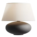 Modern Minimalist Table Lamp With Black Stone Base And Linen Shade