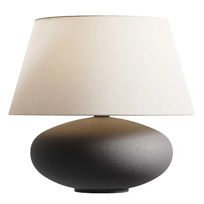 Modern Minimalist Table Lamp With Black Stone Base And Linen Shade 3d model