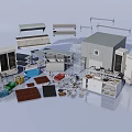 Assorted Kitchen Appliances With Storage Cabinets Shelves And Baking Tools 3d model