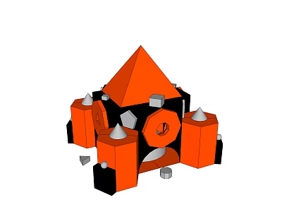 Abstract Geometric Structure With Orange Pyramid Black Cylinders And Hexagonal Elements 3d model