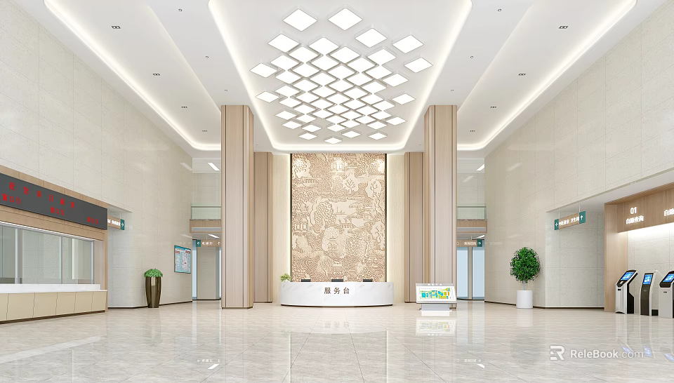Hospital Outpatient Clinic Lobby With Spacious Bright Interior And Reception Desk 3d model 