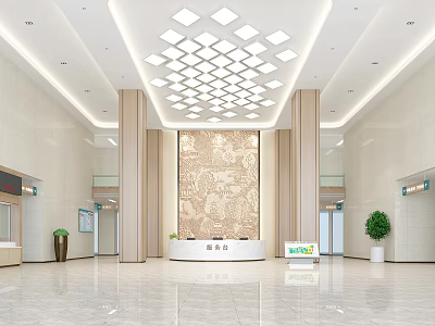 Hospital Outpatient Clinic Lobby With Spacious Bright Interior And Reception Desk 3d model