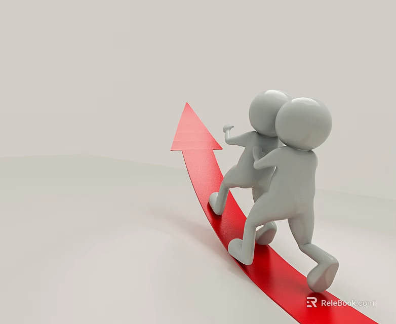 Swing Door Design Showcasing Red Arrow And Two Ascending Figures 3d model 