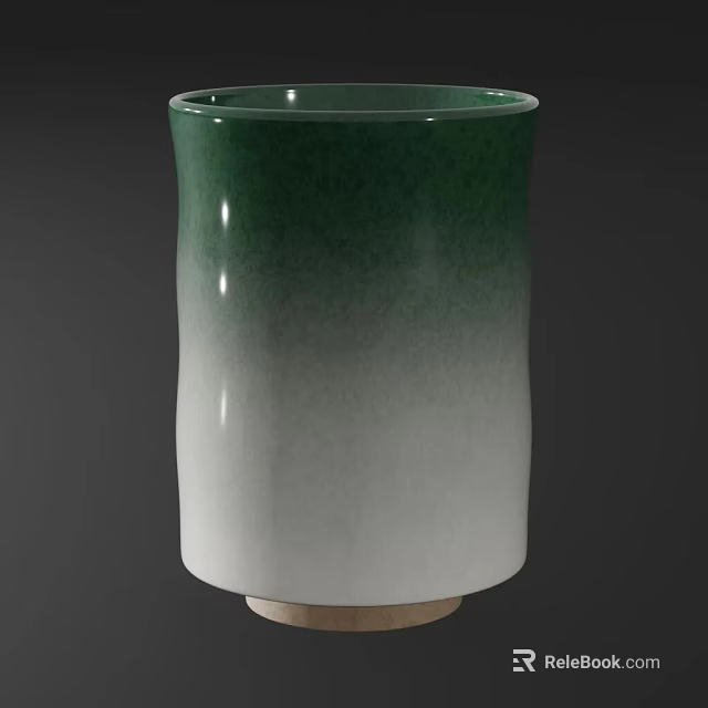 Ceramic Cup With Green To White Gradient Color And Brown Base 3d model 