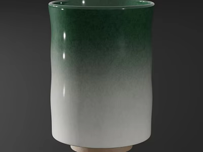 Ceramic Cup With Green To White Gradient Color And Brown Base 3d model