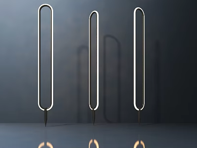 Modern Slim Floor Lamps Three Illuminated Tall Tubes Against Dark Background With Reflective Floor 3d model