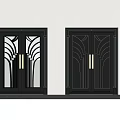 Modern Double Doors Design With Black Frames Glass Panels And Gold Handles