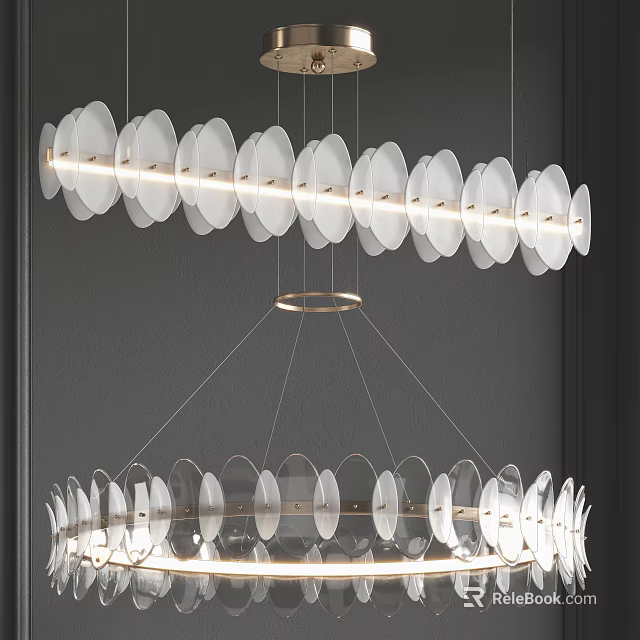 Elegant Modern Crystal Chandelier With Hanging Transparent Circular Discs And Metal Frame 3d model 