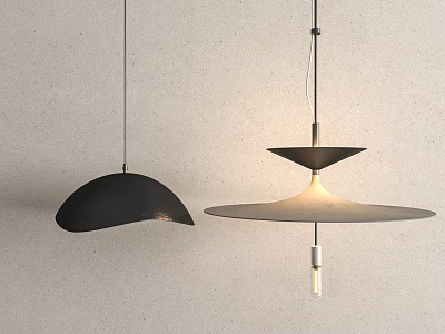 Modern Pendant Lights With Curved Black Shade And Layered Disc Structure Design 3d model