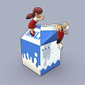Cartoon Scene of Two Kids Playing on Giant Milk Carton with Ladder and Dripping Milk