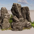 Natural Rockery Stones With Stacked Structure And Surrounding Green Ferns