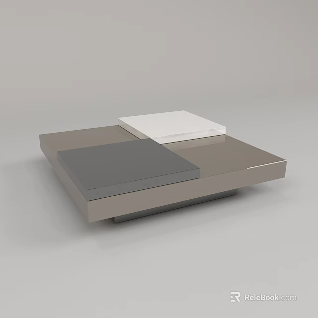 Modern Coffee Table With Gray And White Square Panels And Layered Design 3d model