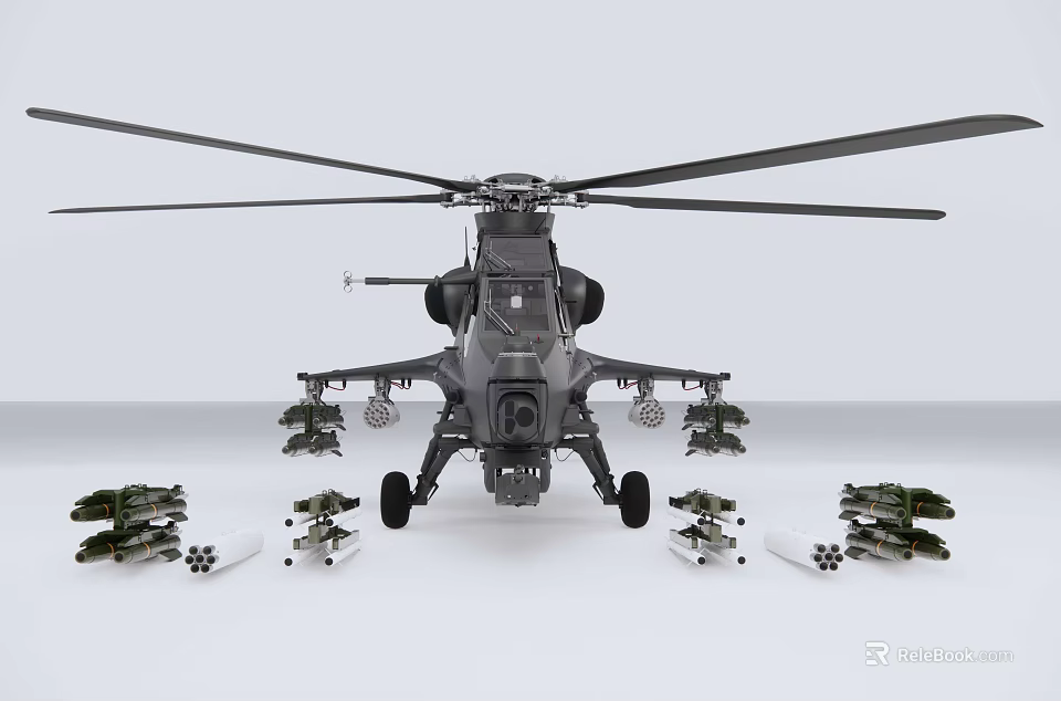 Military Attack Helicopter Equipped With Multiple Weapons And Missiles 3d model 