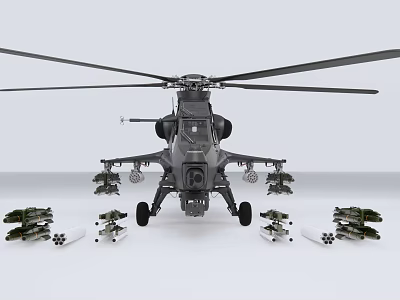 Military Attack Helicopter Equipped With Multiple Weapons And Missiles 3d model