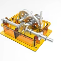 Industrial Equipment Gear Transmission System With Metal Shafts And Yellow Base
