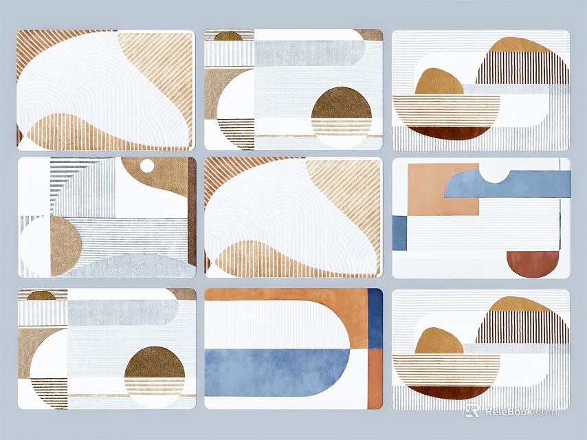 Modern Square Rugs with Geometric and Abstract Patterns Circular Shapes Stripes and Neutral Tones 3d model 