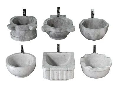 Various Shaped Stone Washbasins With Modern Faucet Designs For Bathroom 3d model