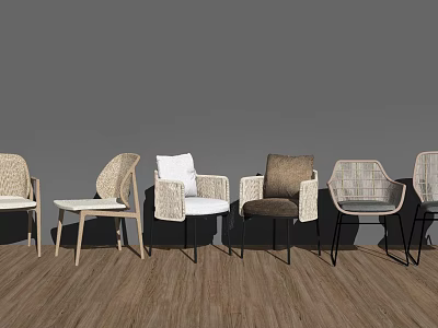 Stylish Outdoor Chairs In Various Designs With Woven Rattan And Metal Frames 3d model
