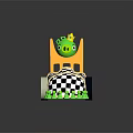 Fun Electric Toy Car With Green Pig Figure Yellow Seat And Checkered Wheels