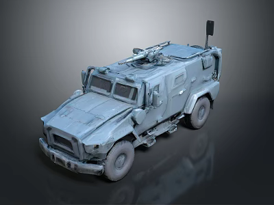 Tactical Military Armored Vehicle With Roof Mounted Equipment And Armor Plating 3d model