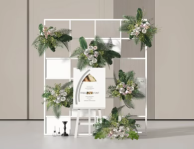 Modern floral art beautiful Chen floral art wall beautiful Chen window wedding floral flower grass billboard window beautiful Chen display beautiful Chen 3d model
