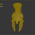 Ancient Warrior Helmet With Red Bird Plume And Golden Engraved Patterns