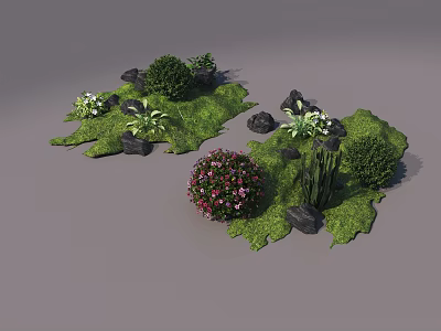 Micro Landform Design With Green Grass Various Plants Stones And Colorful Flowers 3d model