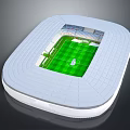 Modern Football Stadium Design Featuring Green Turf And White Seating Areas